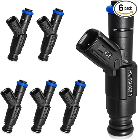 Set of 6 Upgraded 4 Holes Fuel Injectors Fit for Jeep: Wrangler/Cherokee/Grand Cherokee V6 4.0L 1999-2004, for Dodge: Ram 1500/2500 Van/ 3500 Van V6 5.2L 2000-2003, OEM # 0280155784