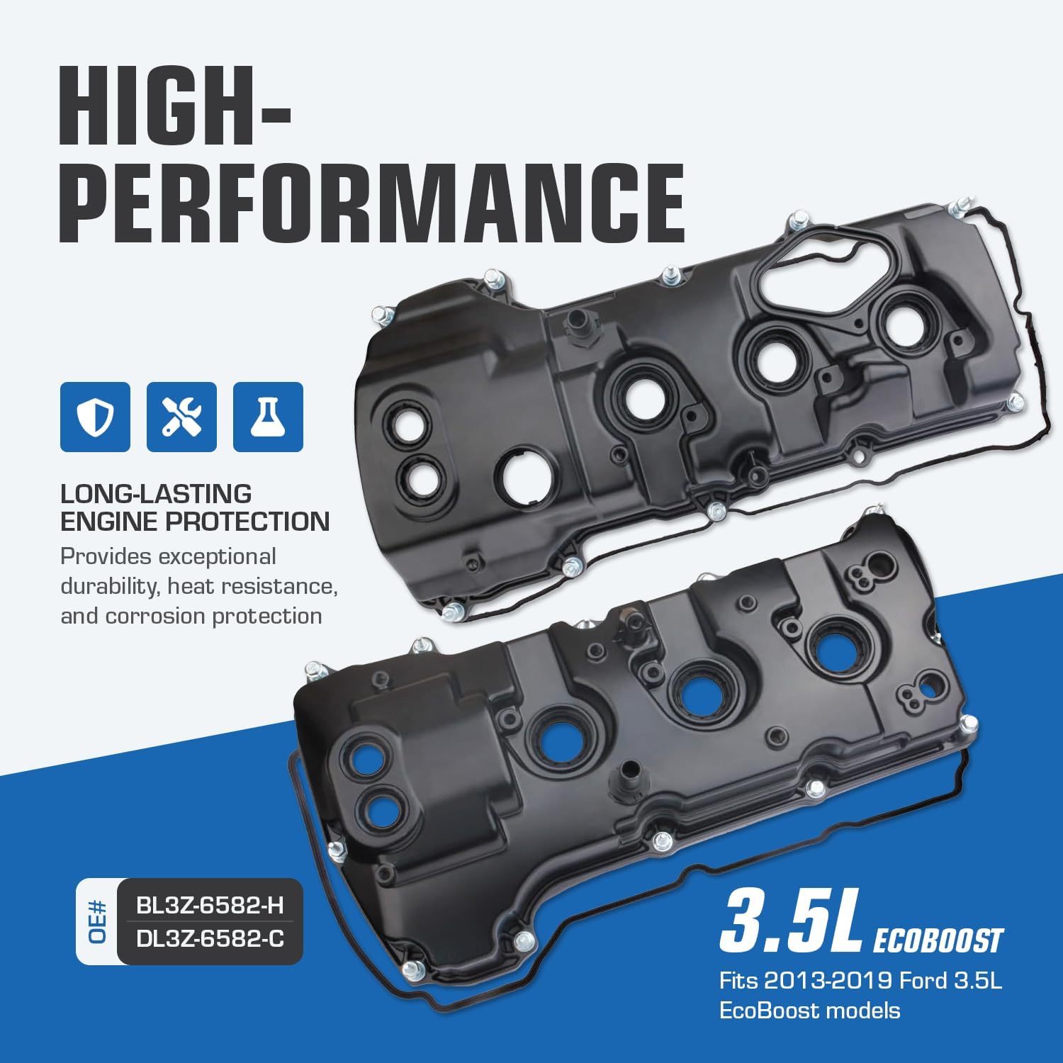 Upgraded Aluminimun Engine Valve Covers Left Right Compatible with Ford F-150 Expedition Transit Mark LT Navigator 3.5 EcoBoost Valve Cover 13-19 2013-2019